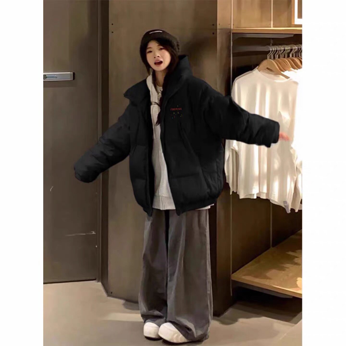 个性街头羽绒棉服女款冬季2026新款潮牌小个子初中生加厚保暖外套