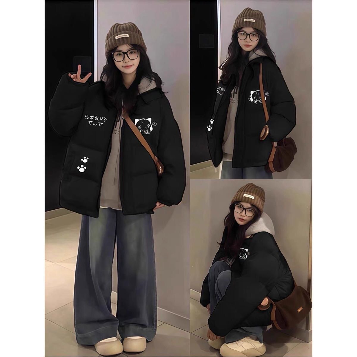 小个子黑色羽绒棉服棉服女大童冬季2026新款加厚初中学生加厚棉衣