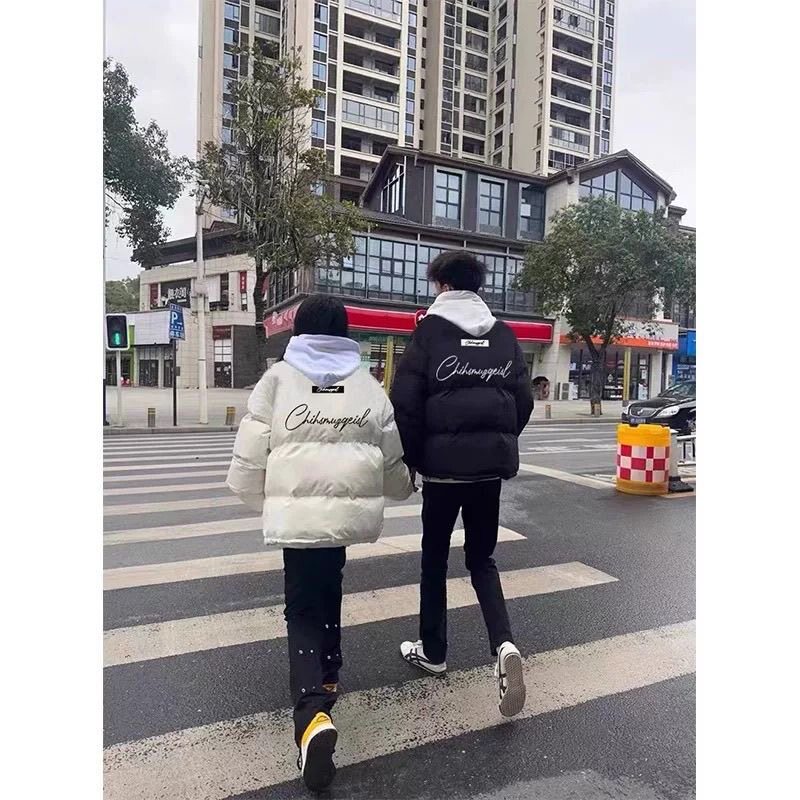 冬季新款羽绒棉服女美式高街立领情侣初中生小个子加厚保暖外套潮