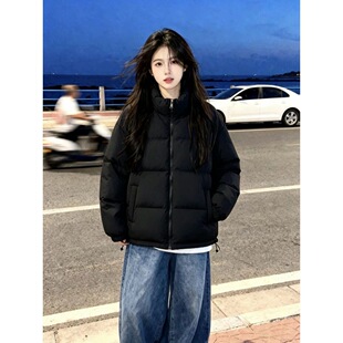 美式复古短款立领纯色羽绒棉服女冬季韩版学生宽松加厚保暖外套潮