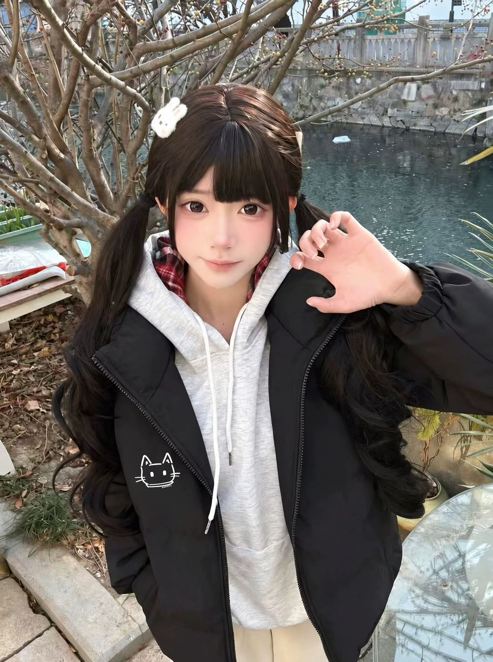 美式潮牌黑色立领羽绒棉服女大童初中高中学生秋冬季宽松保暖外套