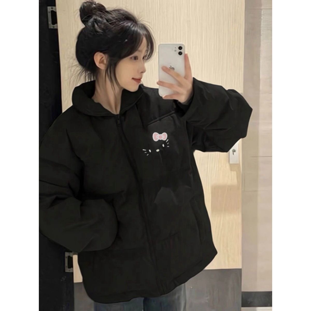 美式学生KT猫轻薄羽绒棉服女2026新款冬季设计感宽松百搭加厚外套