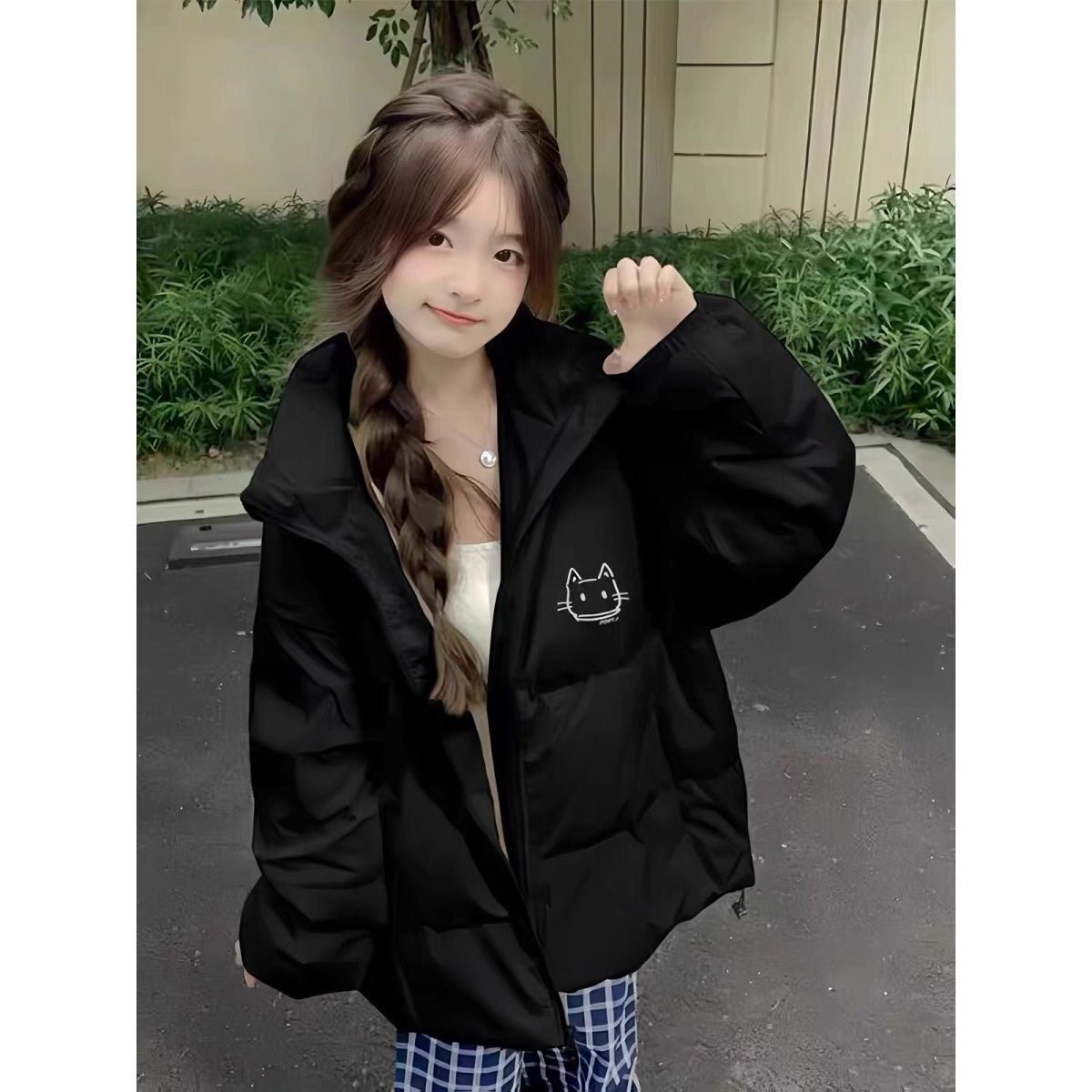 少女大童黑色百搭羽绒棉服女冬装2026初中学生宽松外套面包服棉袄