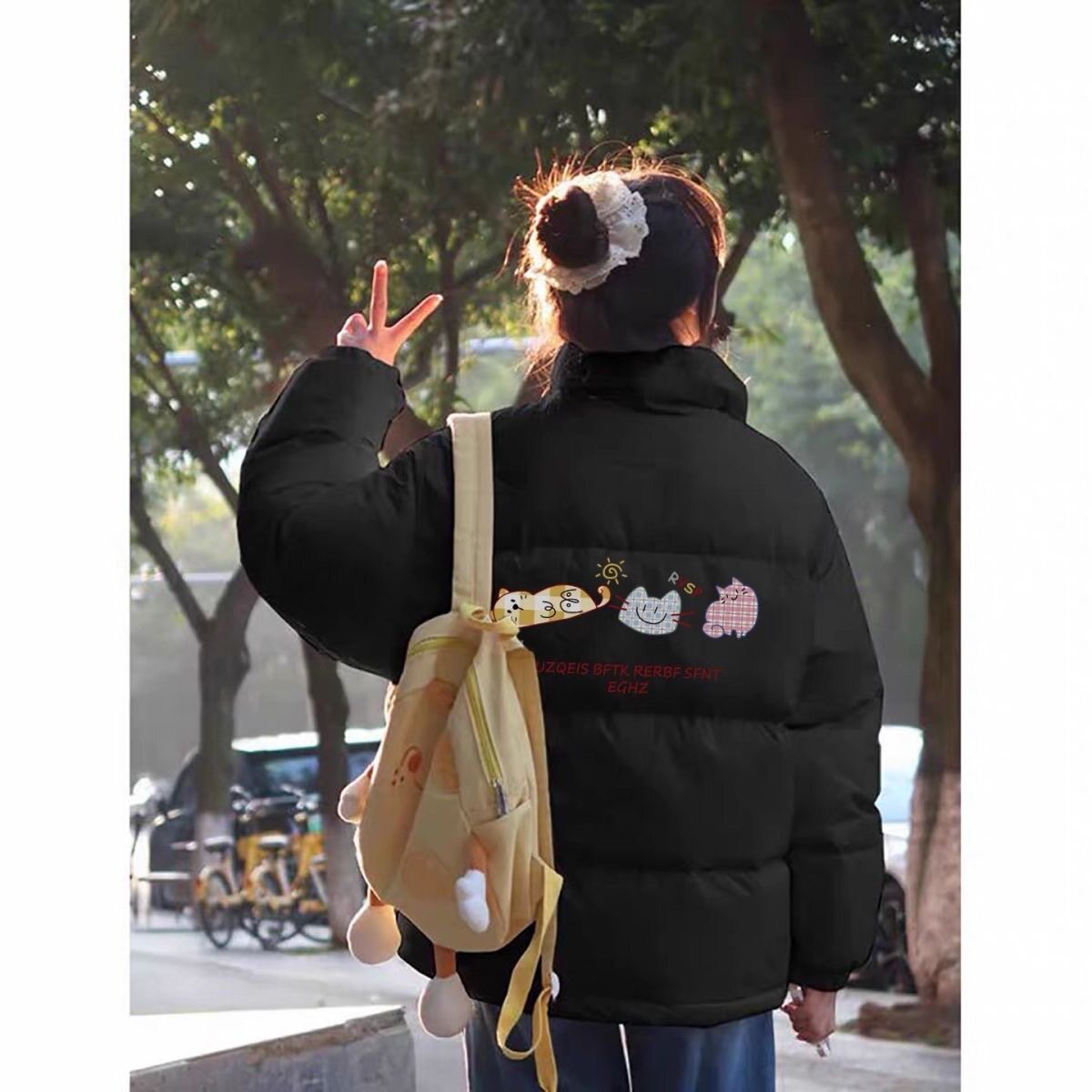高街潮牌羽绒棉服女冬季新款加厚保暖高中生宽松防寒黑色棉衣棉袄