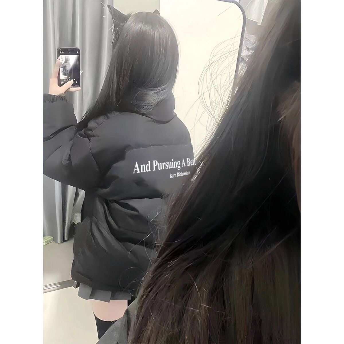 美式立领羽绒棉服女大童冬季新款初中高中学生黑色百搭宽松外套潮