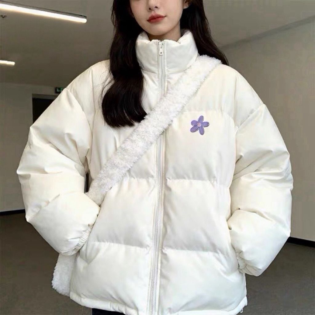 立领羽绒棉服女款2026冬季新款小个子保暖米白色外套女夹棉棉衣潮