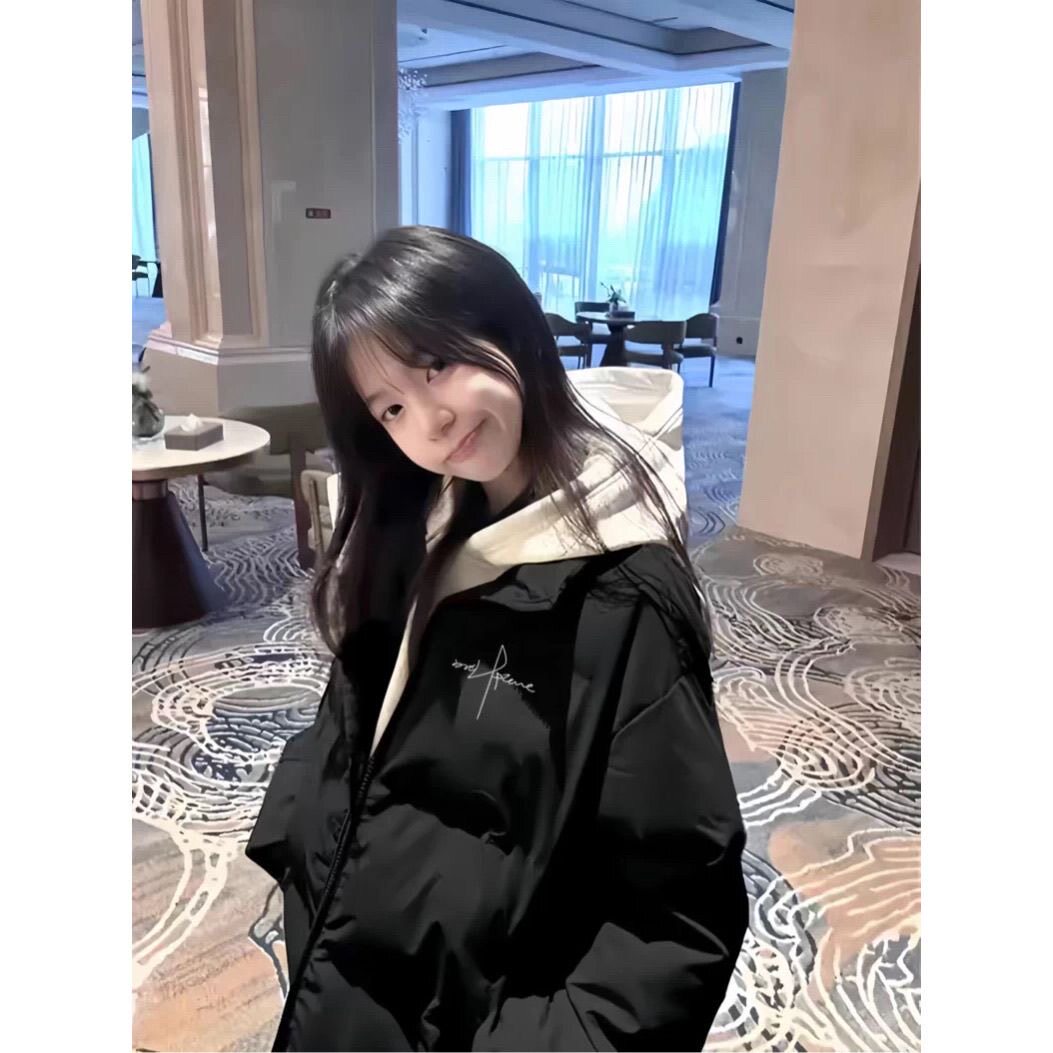 美式黑色立领羽绒棉服女大童冬季2026新款学院风小个子面包服外套