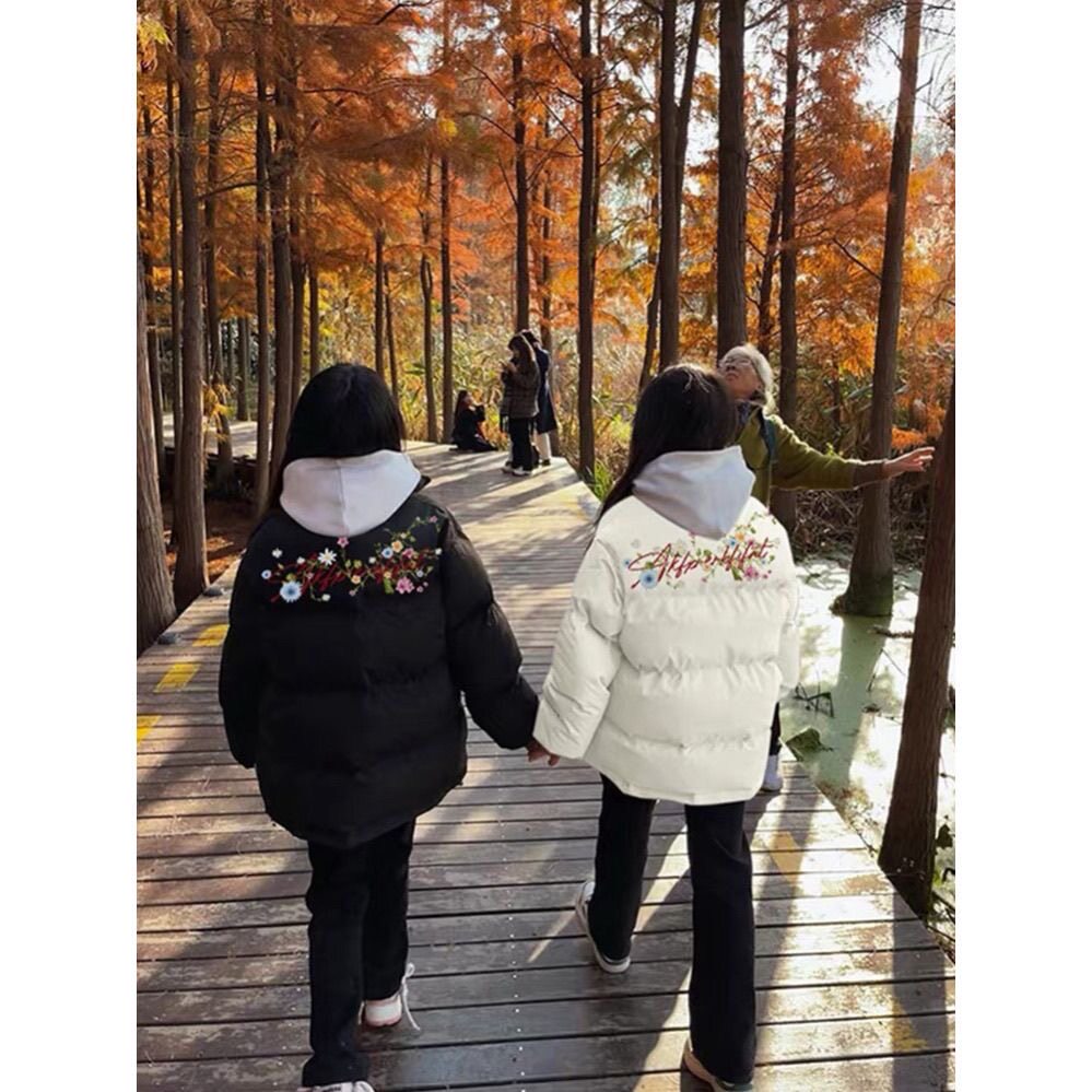 国潮牌设计感羽绒棉服女冬季新款高中生加厚保暖立领黑色宽松外套