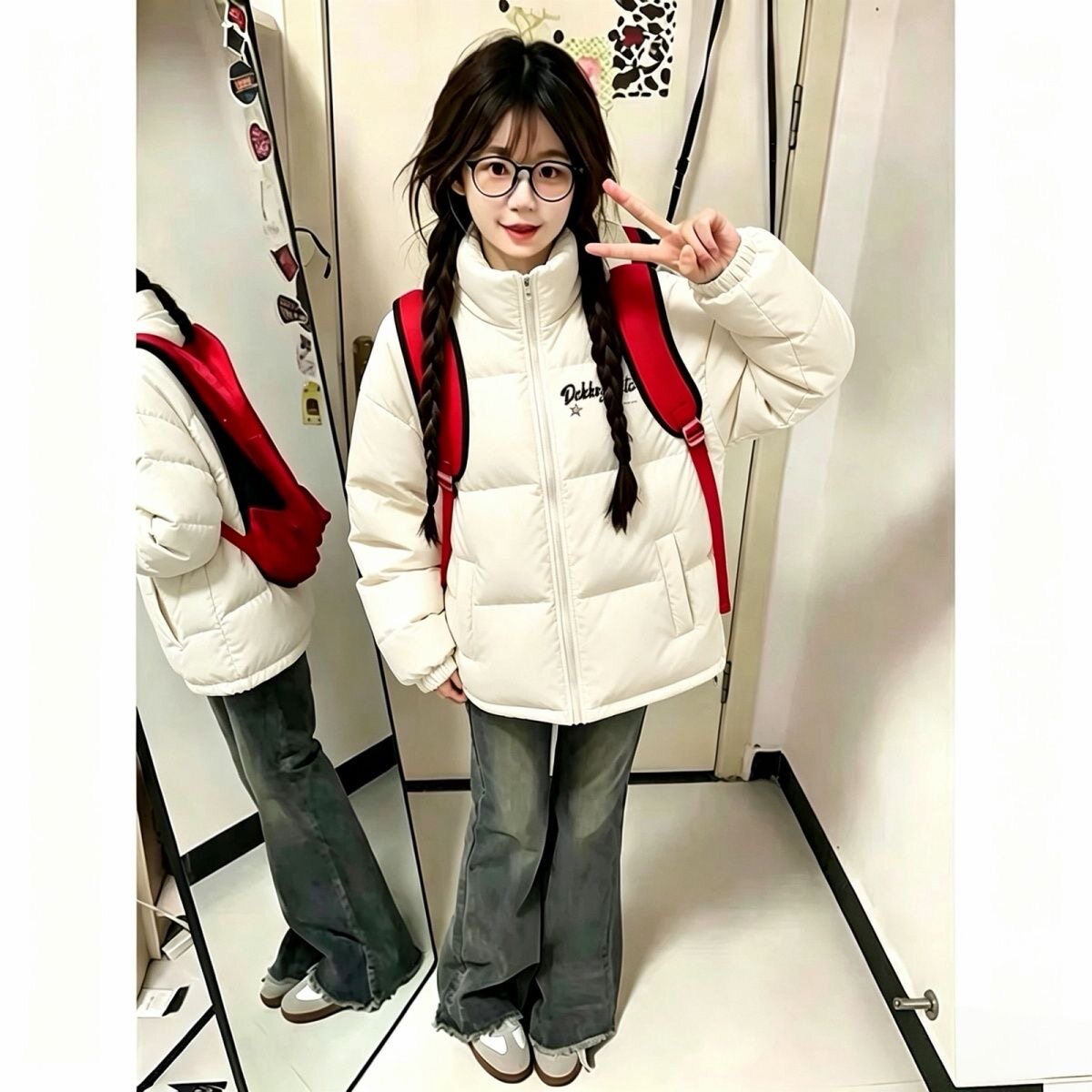 美式高街羽绒棉服女冬季潮牌风高中生宽松保暖防寒立领面包服棉衣