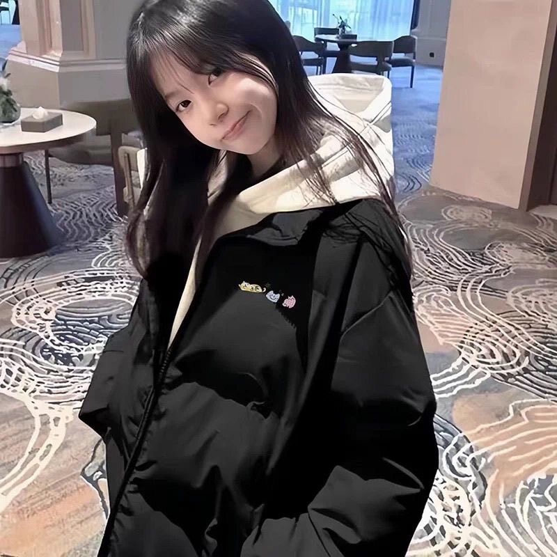 百搭保暖羽绒棉服女中大童冬季初中学生宽松面包服外套棉袄上衣潮