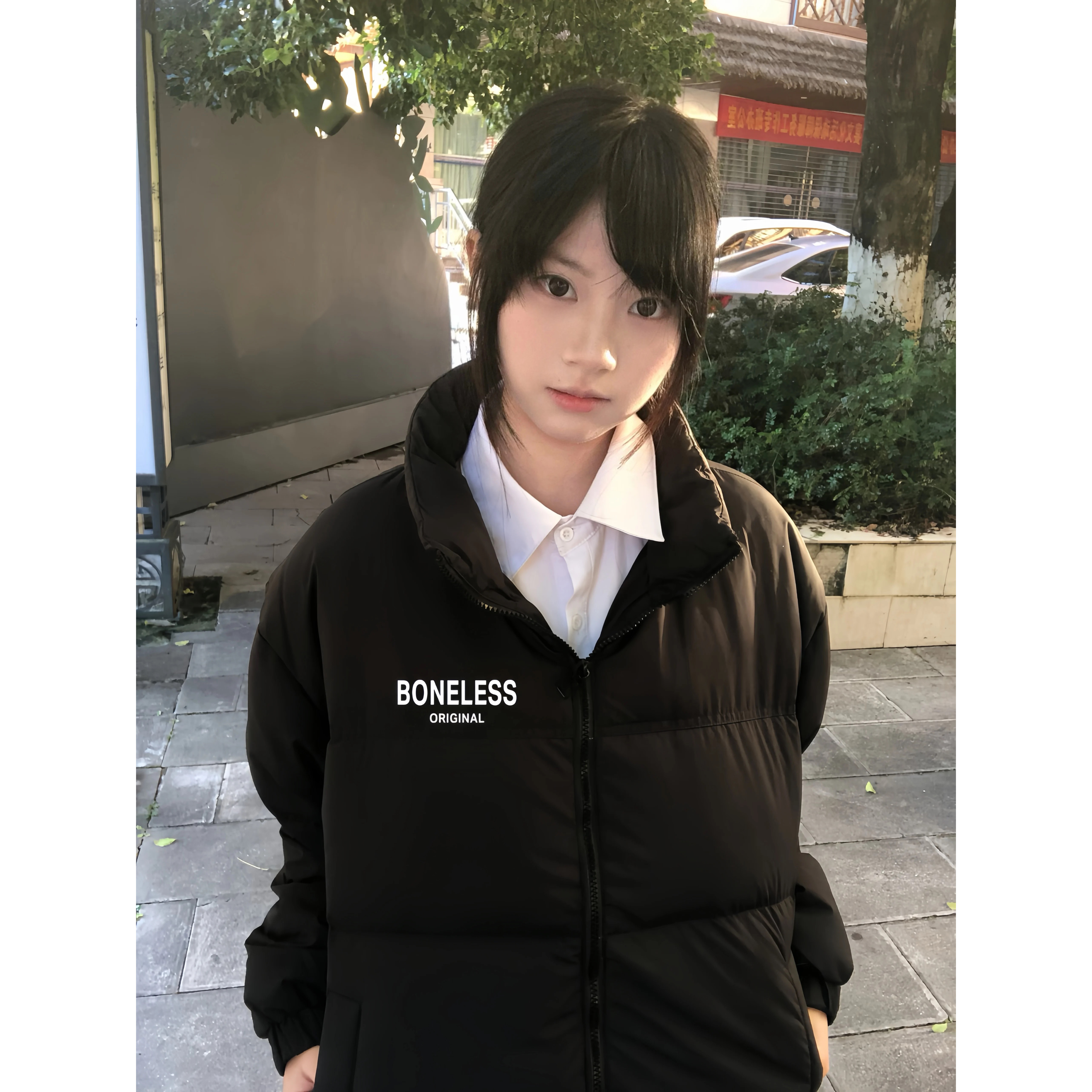 少女大童羽绒棉服女冬季初中高中学生黑色立领宽松百搭保暖外套潮