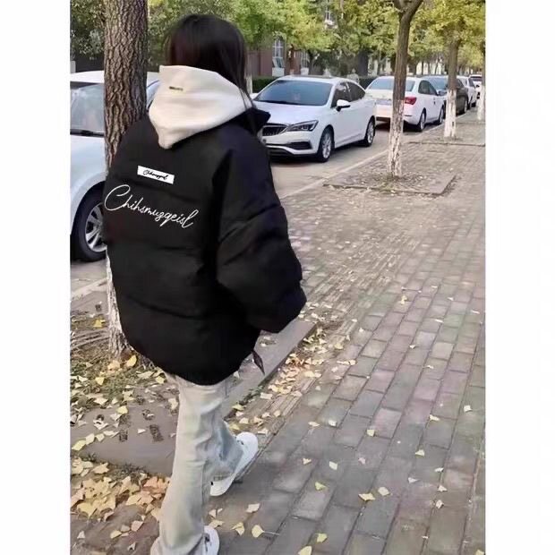 学院风小个子立领羽绒棉服女冬季新款潮牌印花加厚保暖初中生外套