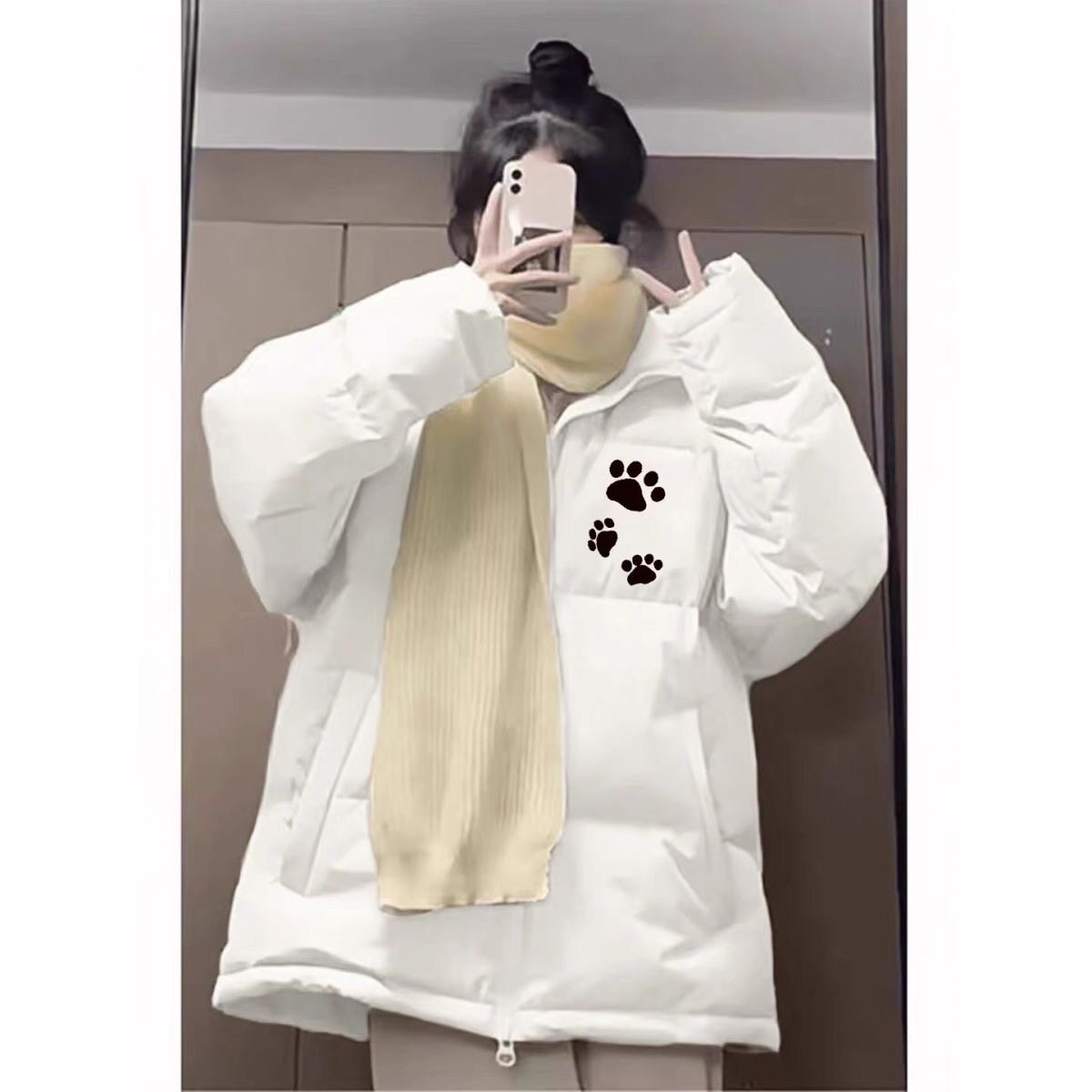白色羽绒棉服女秋冬季小个子加厚保暖面包服初中学生防寒棉袄外套