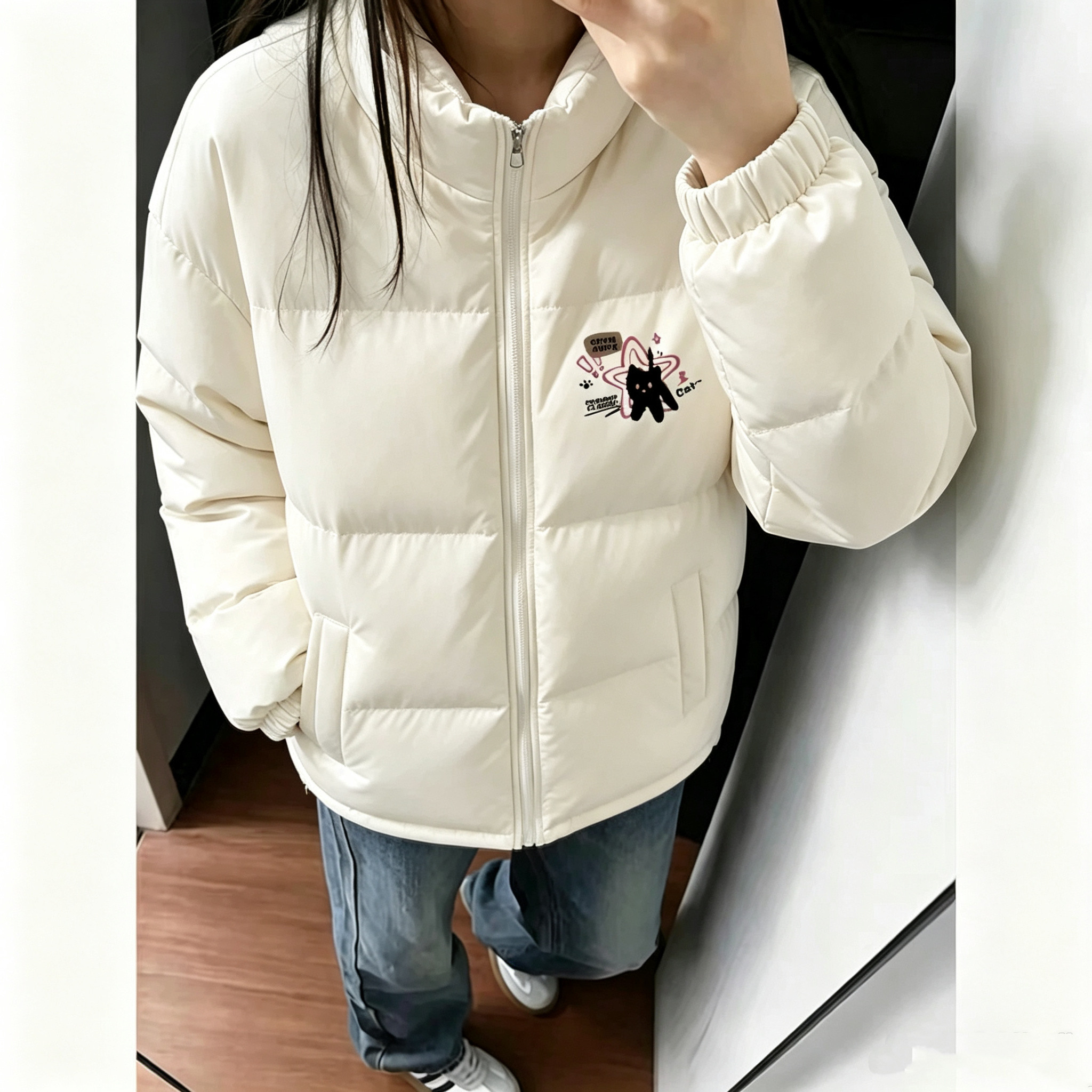 美式立领羽绒棉服女冬季高街风初中生宽松宽松街头风加厚保暖棉衣