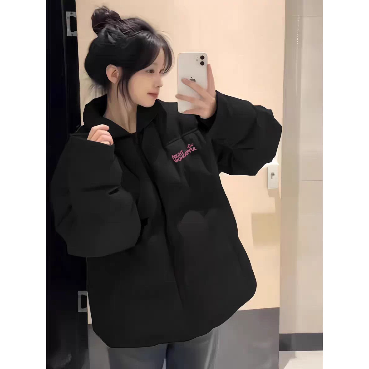 美式黑色百搭立领羽绒棉服女大童冬季新款爆款学生宽松棉袄外套