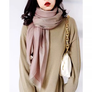 丰紫隅薄款雅致粉蓝紫双面双色显白羊绒围巾 女秋冬保暖旗袍披肩