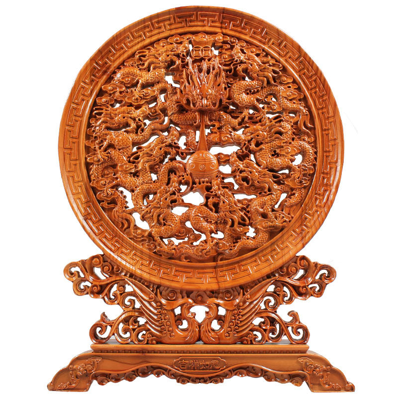 吉辰轩九龙献宝桃木摆件龙凤呈祥木雕家居饰品客厅卧室摆件