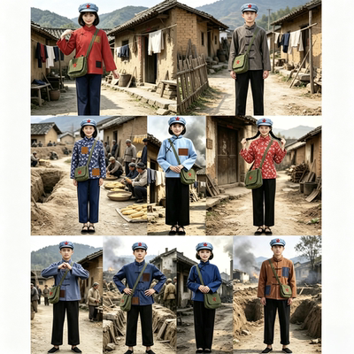 战火中的童年舞蹈服儿童农民村姑大嫂演出服装老式怀旧衣服表演服
