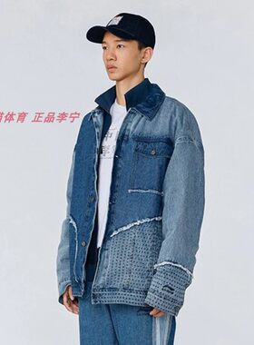 李宁单排扣情侣短款棉牛仔棉服