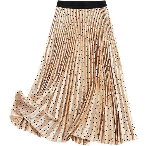 Women's High Waist Pleated Skirts Summer Polka Dots Elastic