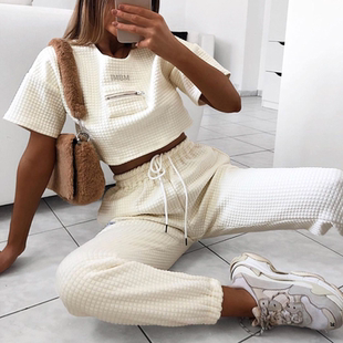 Cool Women High Waist Pant Solid Beige Loose Joggers Female