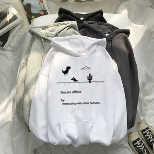 Autumn New Harajuku Kpop Women's Retro Hoodie Dinosaur Long