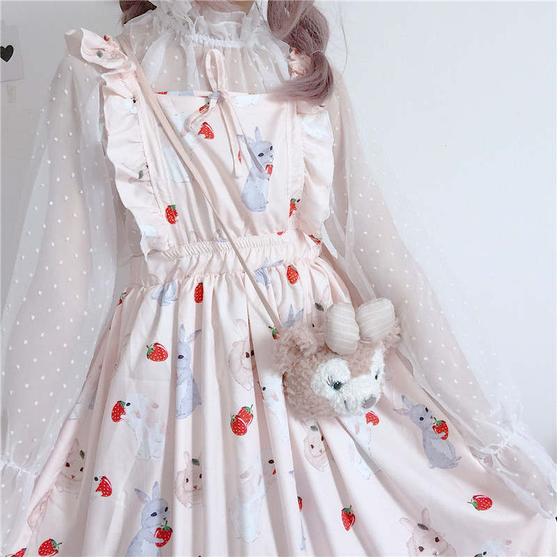 Women's Dresses Chic Lady Kawaii Ulzzang Strawberry Rabbit-封面