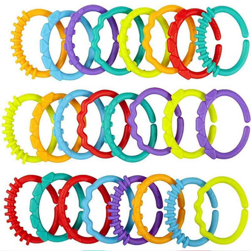 8pcs/set plastic grip baby teether rattles rubber rainbow ri