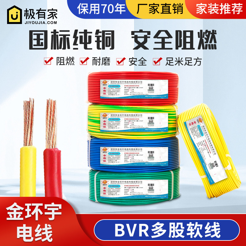 金环宇国标纯铜BVR家装软电线图片