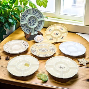 加厚五格卤水卤味卤菜拼盘密胺小吃干果分格凉菜盘商用鱼生专用盘