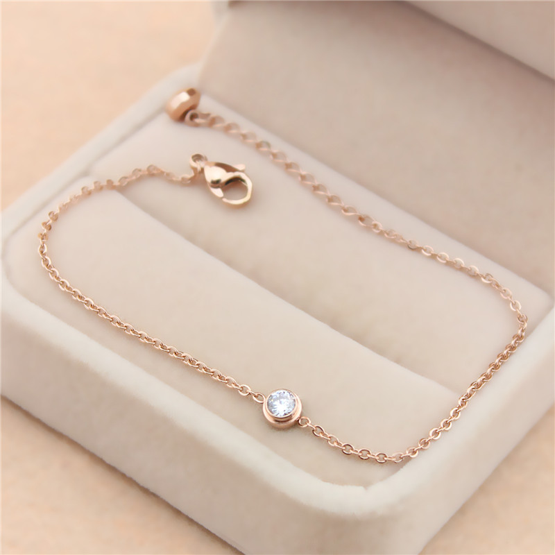 韩版单钻仙女手链简约百搭钛钢镀18K玫瑰金不褪色手链女情侣饰品