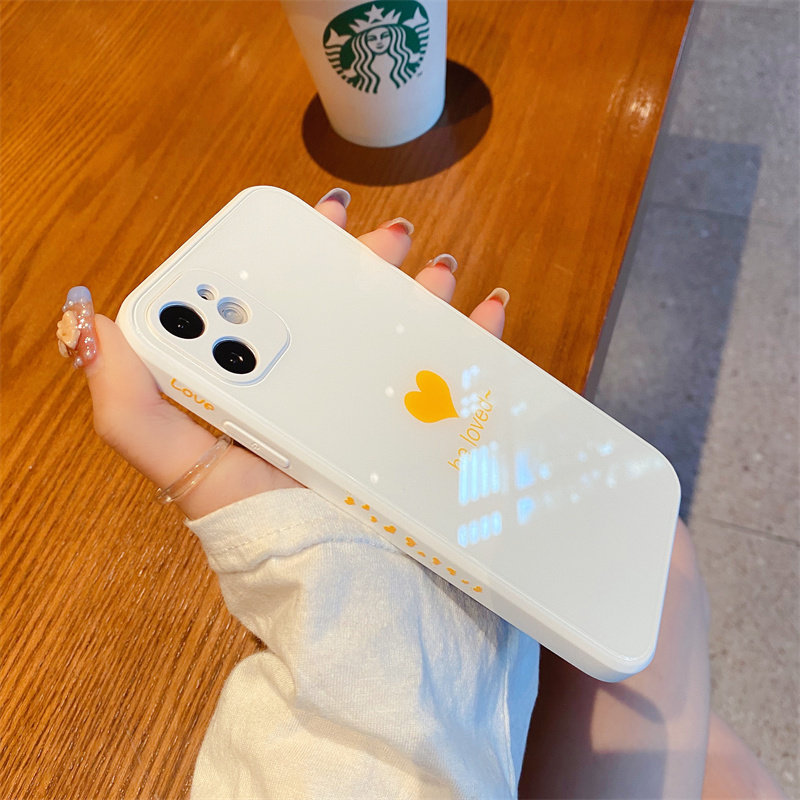 苹果12手机壳侧边爱心玻璃iphone12新款男女潮牌苹果12promax硅胶防摔