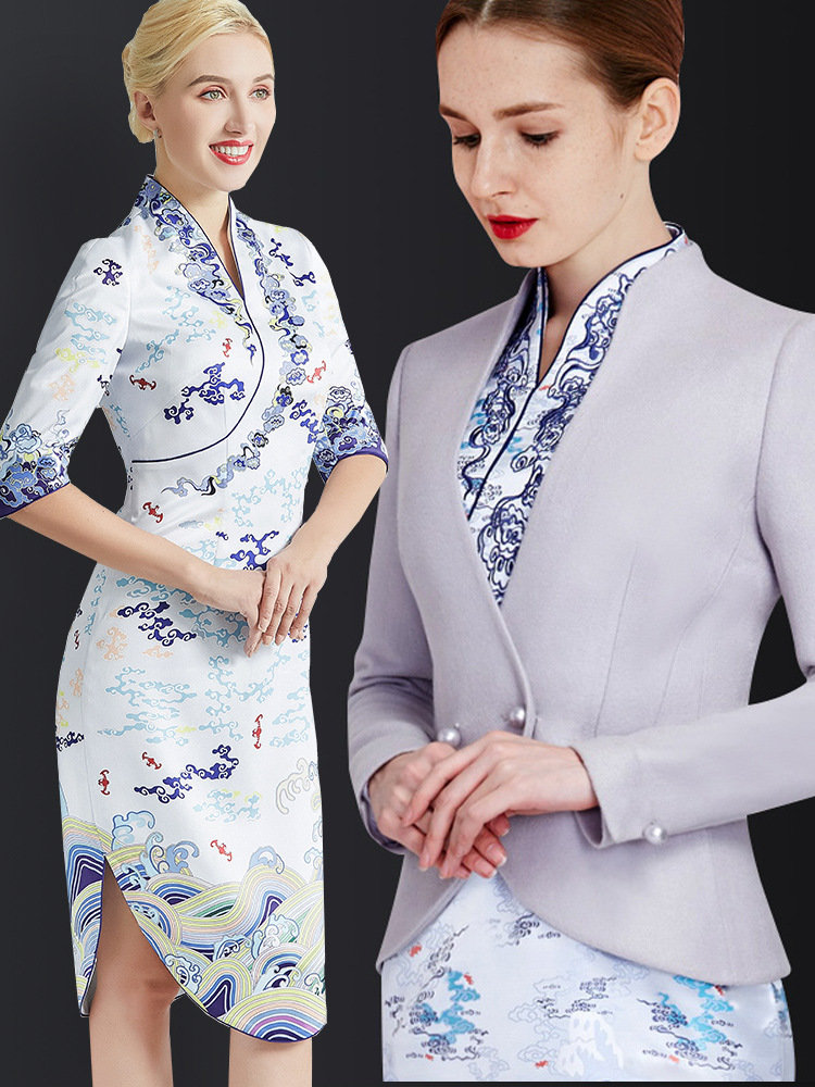 海航空姐职业装女气质连衣裙秋空乘制服旗袍售楼部