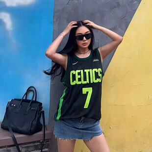 实拍欧美式街头宽松男女HIPHOP凯尔特人队黑绿嘻哈篮球服NBA背心