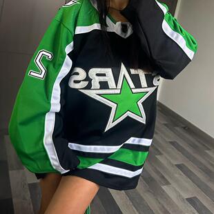 HIPHOP男女加大宽松欧美式街头冰球服街舞嘻哈星星黑绿色长袖卫衣