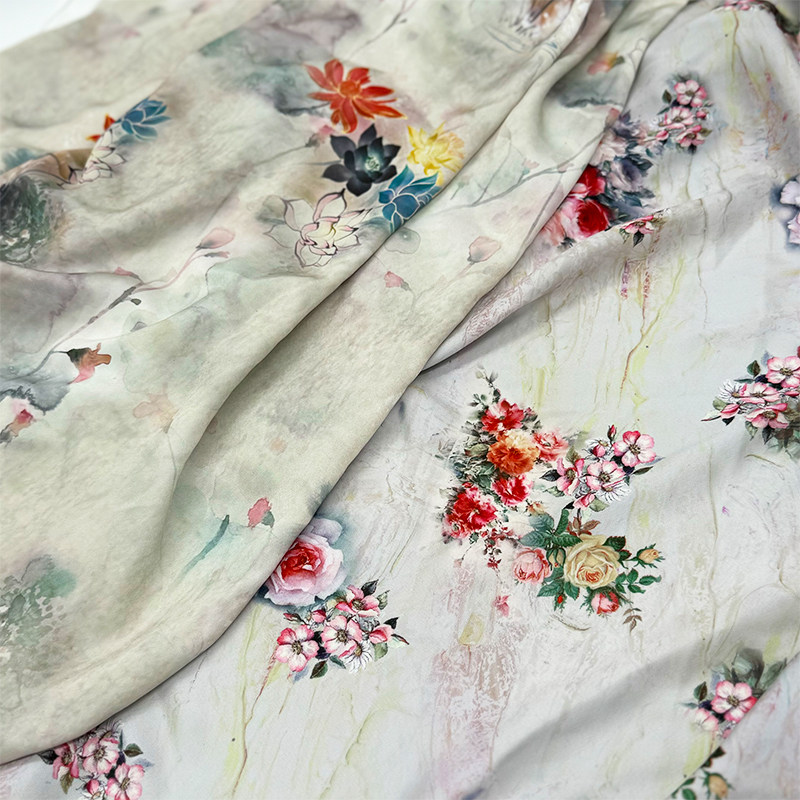 仿醋酸布布料春夏汉服旗袍裙料服装面料新中式国风顺滑缎面布diy