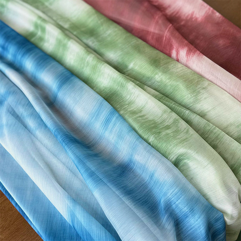 仿天丝皱皱感布料扎染水墨印花布婚庆装饰布背景布渐变色服装面料