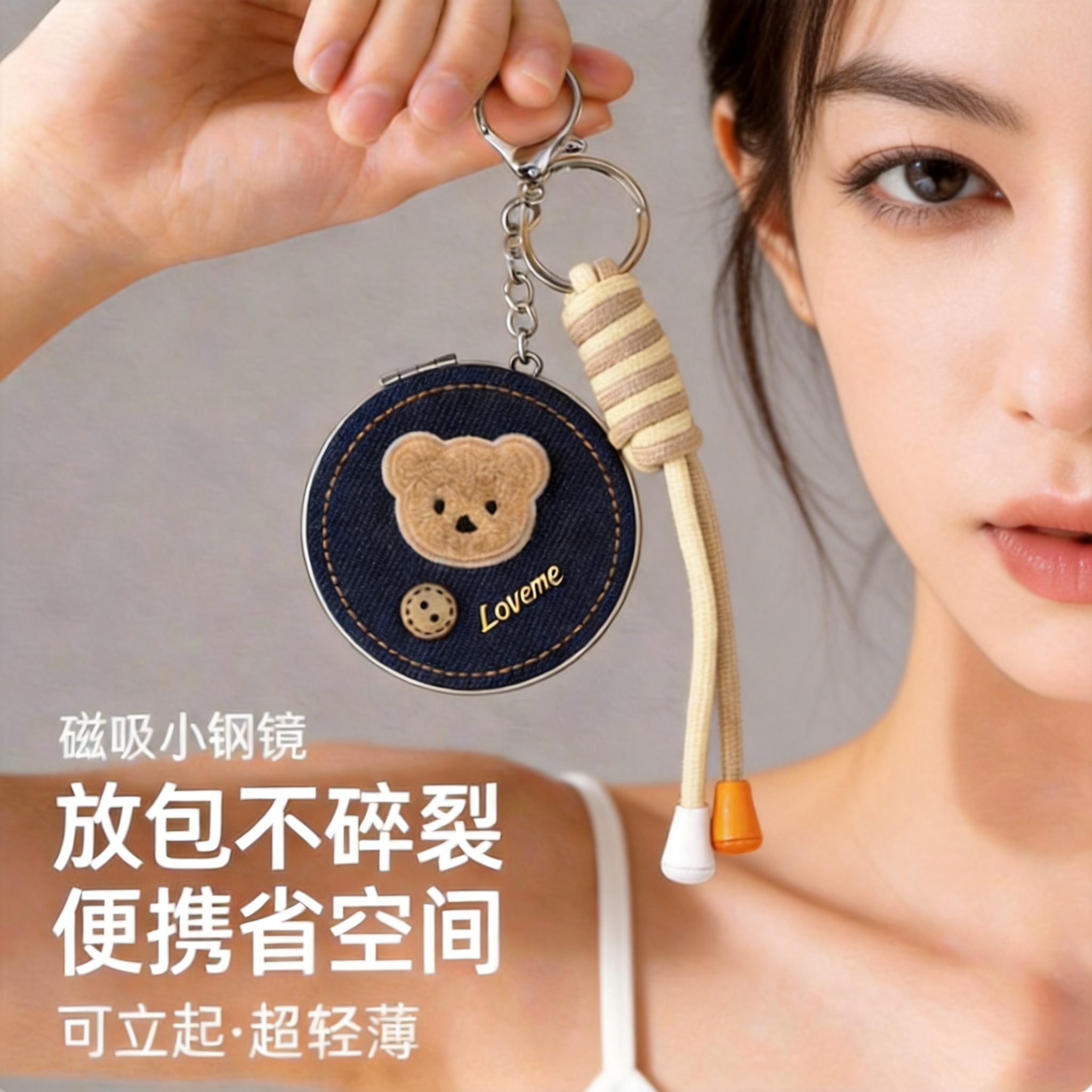 小镜子挂件小众日系可爱迷你化妆镜便携包包挂件随身镜学生高颜值