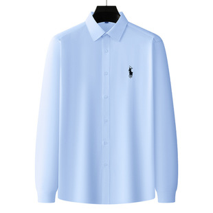 新款 高档刺绣马球logo男士 青年 商务休闲上衣秋季 翻领男士 长袖 衬衫