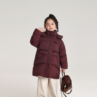 外贸2024冬季新款女童羽绒服长款90绒子含量女宝深冬款连帽羽绒服