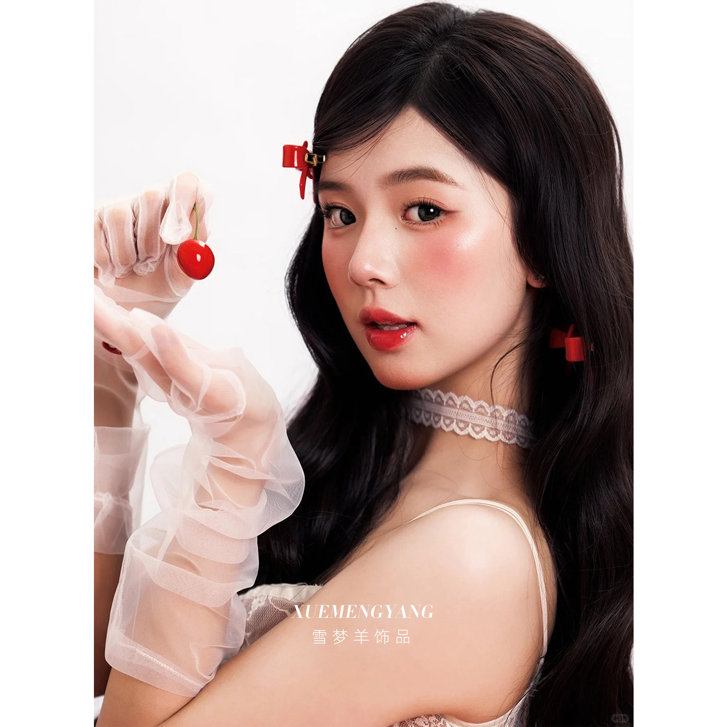 雪梦羊手套白色网纱透明礼服配饰图片