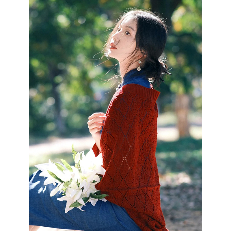 红色旗袍披肩订婚婚礼新娘结婚婚纱礼服外搭针织敬酒服开衫外套女