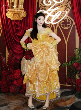 雪梦羊手套缎面黄色礼服配饰长款