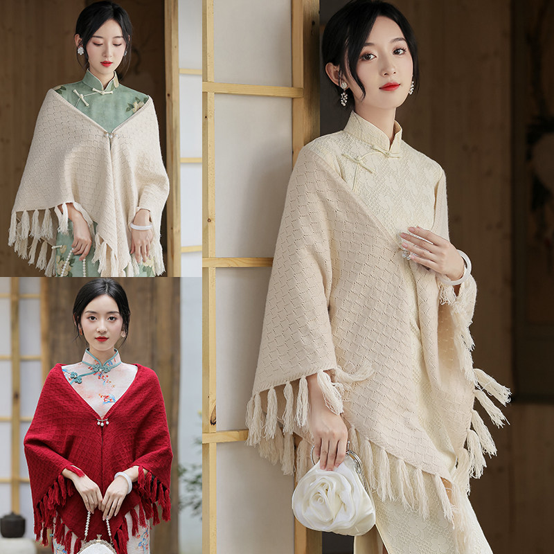 外搭旗袍披肩民国风搭配皮草毛披肩军阀太太拍照道具敬酒服新娘女