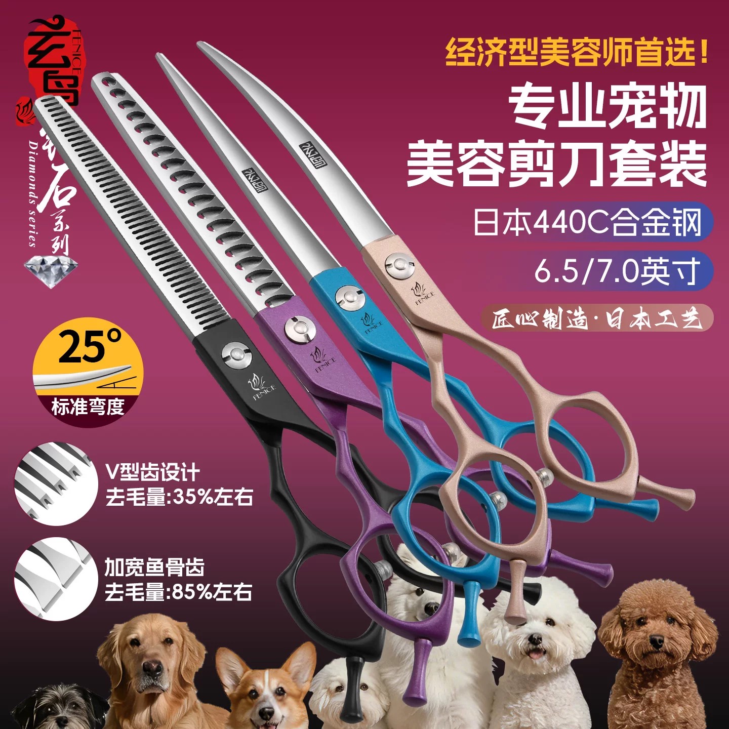 玄鸟宠物美容剪刀专业美容工具泰迪比熊修毛宠物狗狗专用剪毛剪刀图片