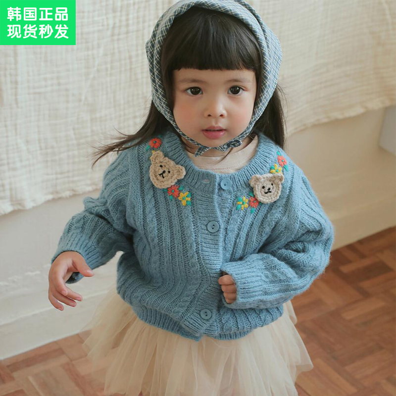 amber秋冬女童针织绣花毛衣