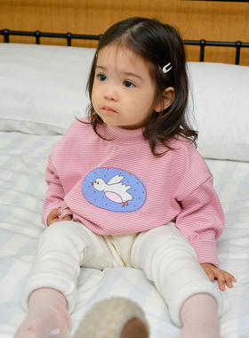 锦小和 amber韩国童装儿童半高领打底衫2025秋冬女童条纹拉绒上衣