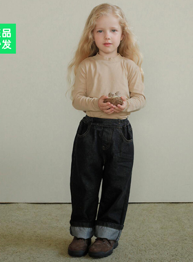 锦小和和bien韩国童装女童牛仔裤秋季2025新款儿童卷边休闲直筒裤
