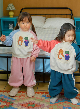 现锦小和和 amber韩国童装女童宽松裤子2025冬儿童一体绒幼儿园裤