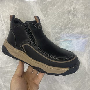 欧洲站冬纯皮男鞋皮毛一体加棉高帮休闲鞋真皮大棉牛皮羊毛棉鞋